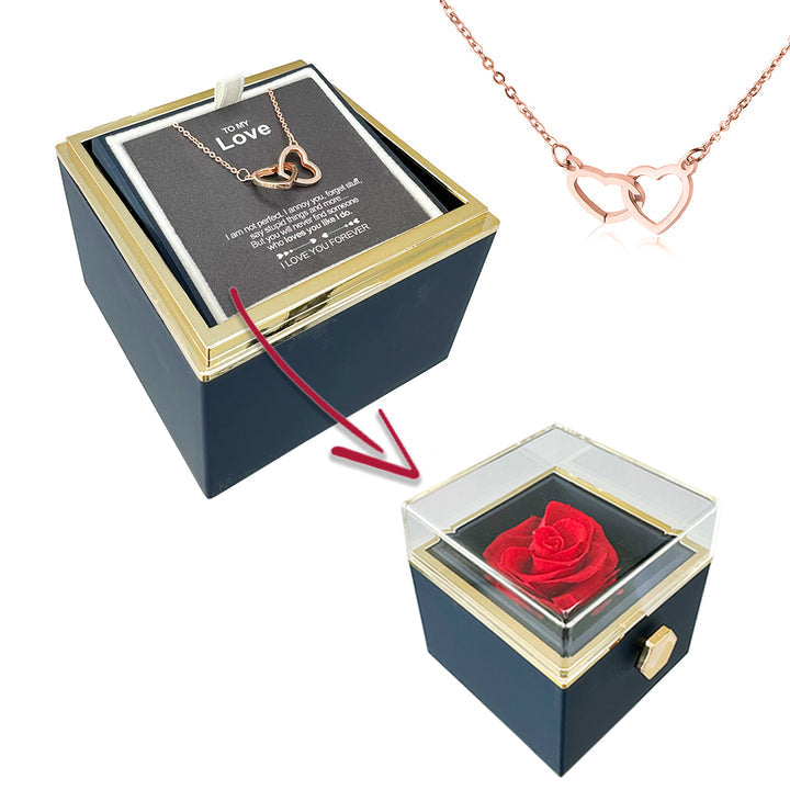 Eternal Rose Box with Engraved Heart Necklace💕Real Rose