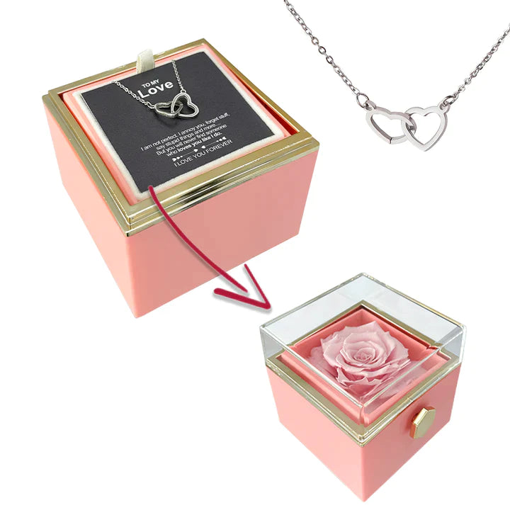 Eternal Rose Box with Engraved Heart Necklace💕Real Rose