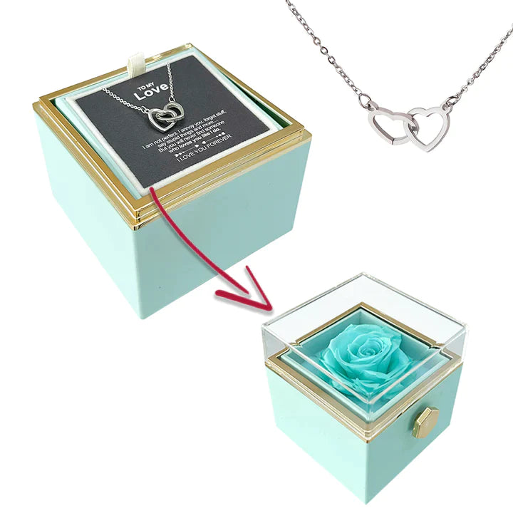 Eternal Rose Box with Engraved Heart Necklace💕Real Rose