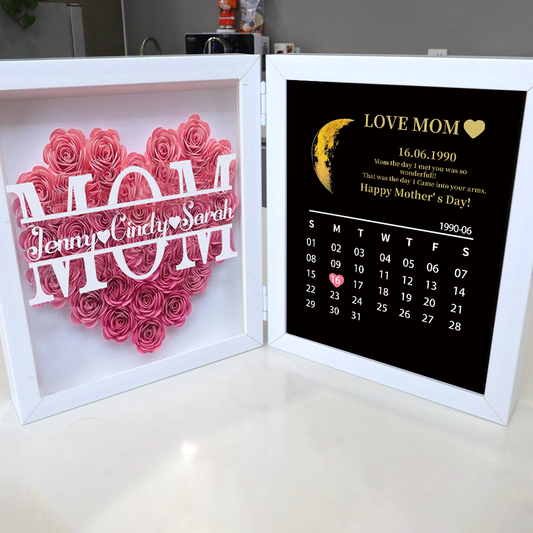 Mom Heart Shadow Box With Real Moon Phase Frame