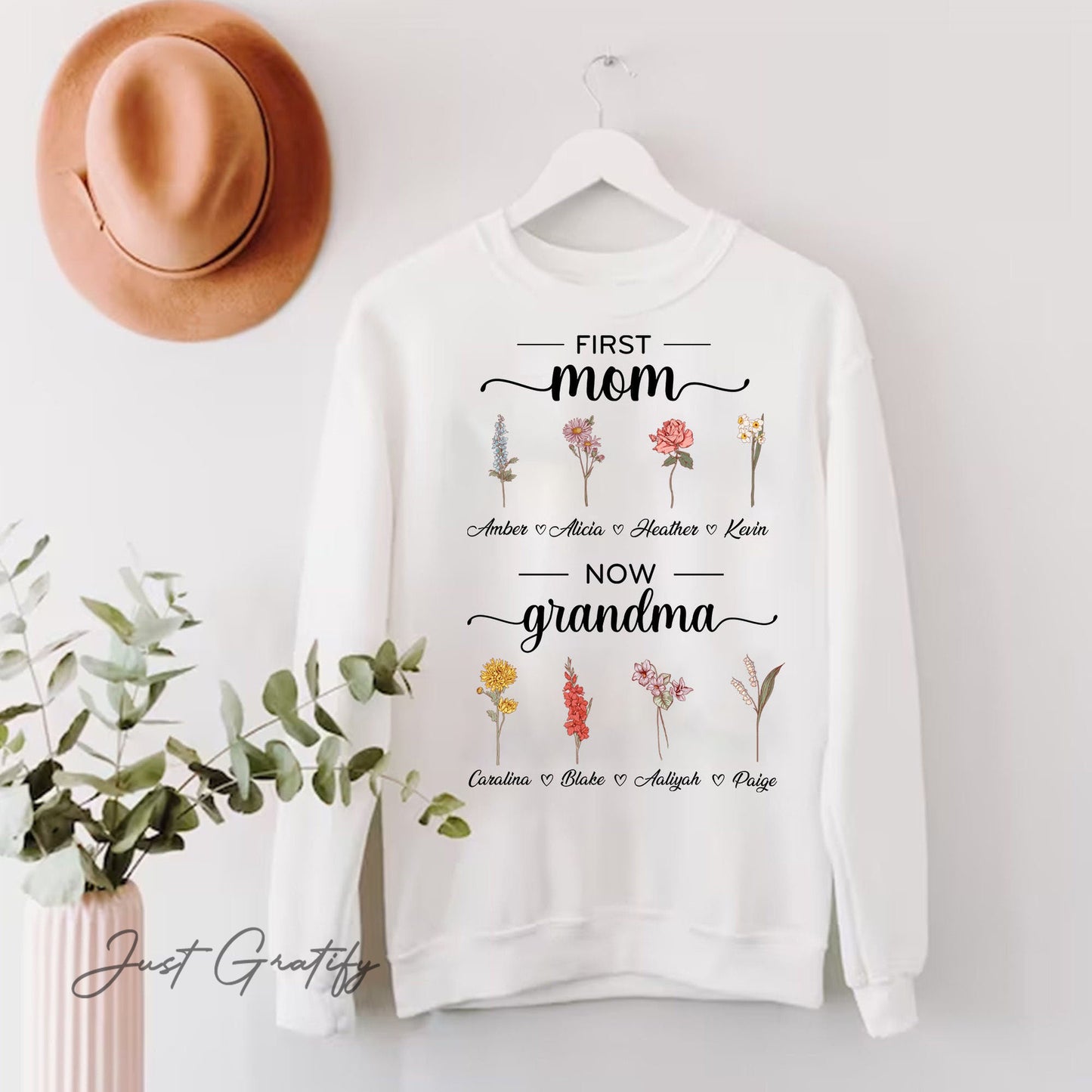 Personalized First Mom Now Grandma Hoodie🌺Crewneck