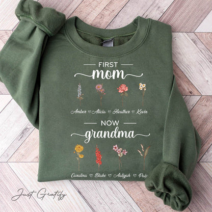 Personalized First Mom Now Grandma Hoodie🌺Crewneck