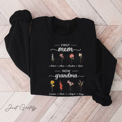 Personalized First Mom Now Grandma Hoodie🌺Crewneck