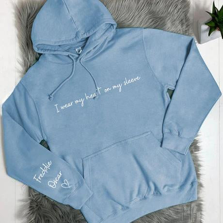 PERSONALIZED HEART ON MY SLEEVE HOODIE ♥ CREWNECK