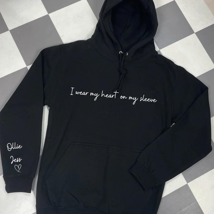 PERSONALIZED HEART ON MY SLEEVE HOODIE ♥ CREWNECK