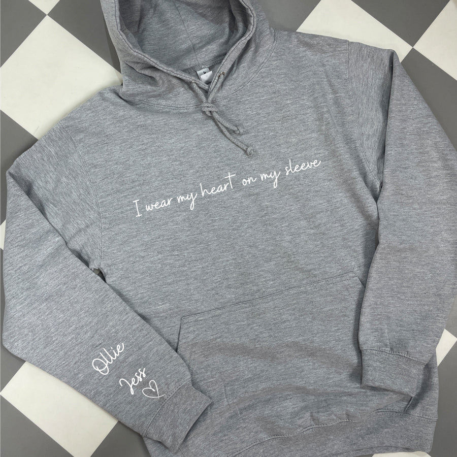 PERSONALIZED HEART ON MY SLEEVE HOODIE ♥ CREWNECK