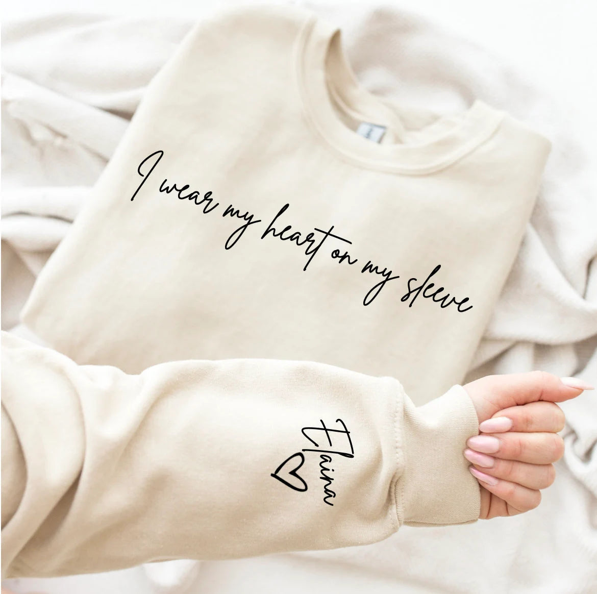 PERSONALIZED HEART ON MY SLEEVE HOODIE ♥ CREWNECK