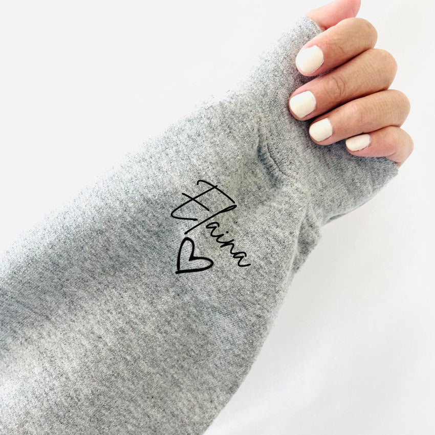 PERSONALIZED HEART ON MY SLEEVE HOODIE ♥ CREWNECK